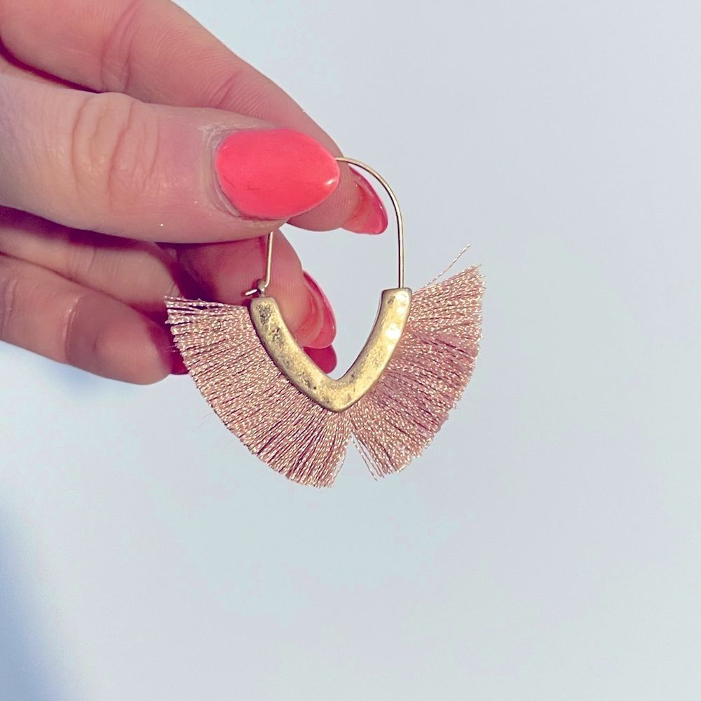 Fringe Hoop Earrings Gold Blush Pink Drop Women Jewelry Boho Casual Summer NWT